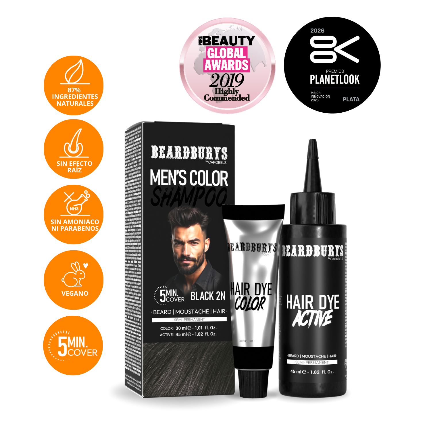 Champú color para hombre 2N Negro | Pelo, Barba y Bigote