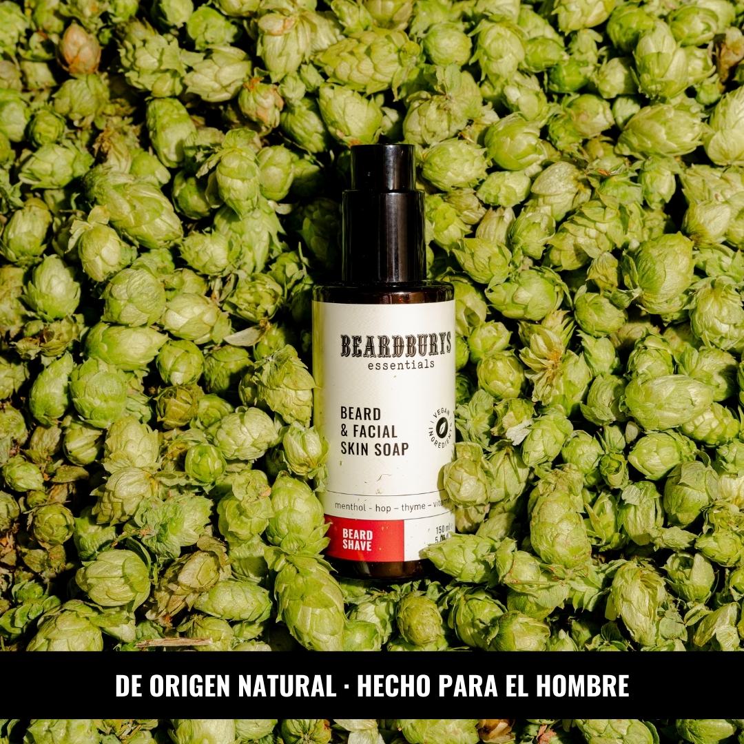 Champú especial para la limpieza de la barba y el rostro masculino Beardburys Essentials, calma picor e irritación, sin brillos ni grasa