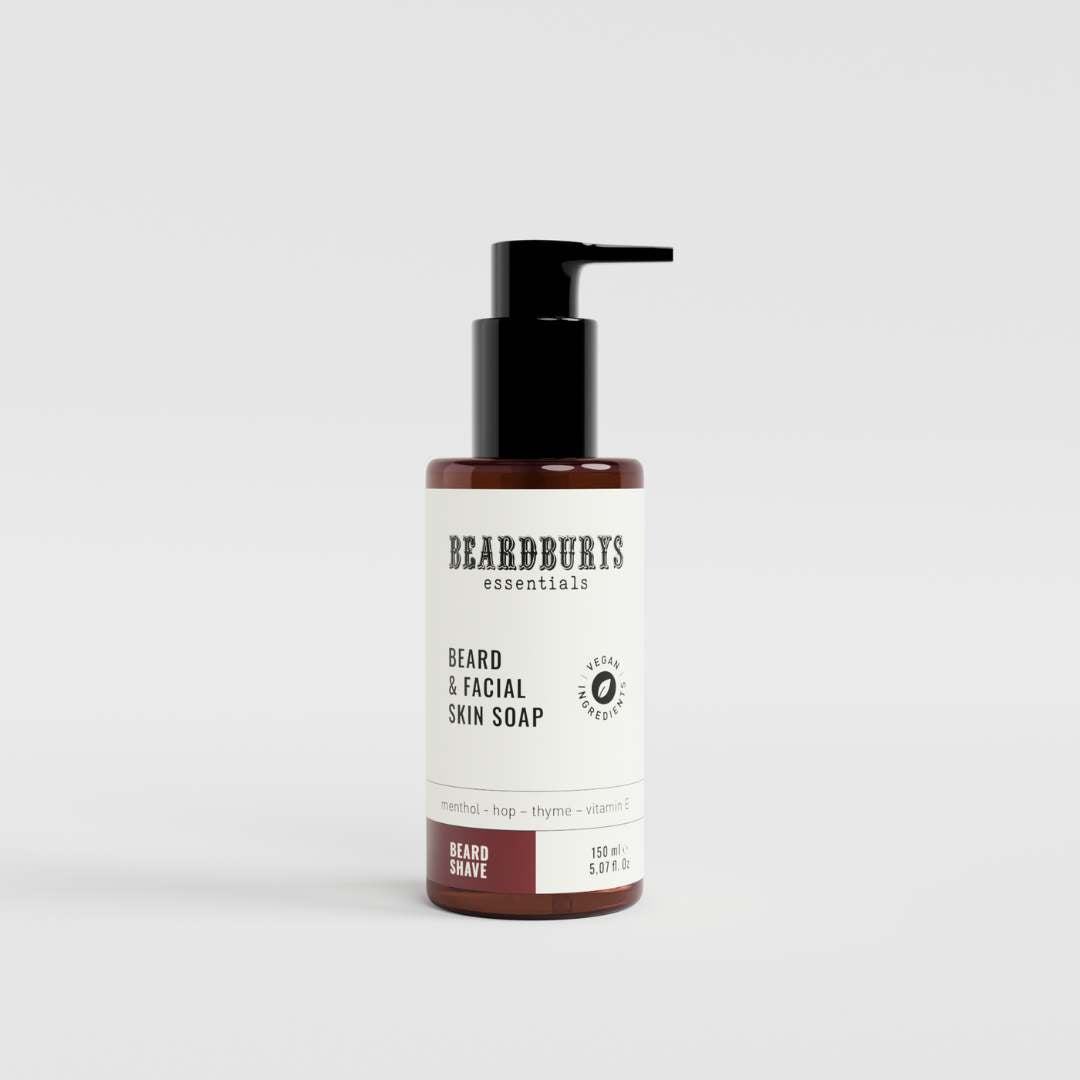 Champú especial para la limpieza de la barba y el rostro masculino Beardburys Essentials, calma picor e irritación, sin brillos ni grasa
