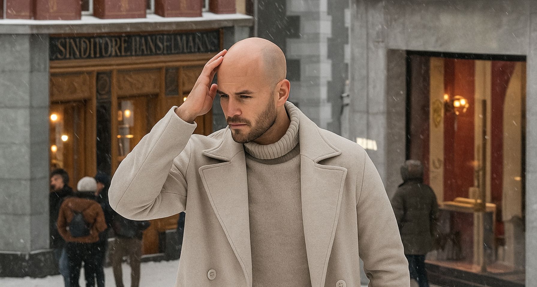hombre calvo en invierno