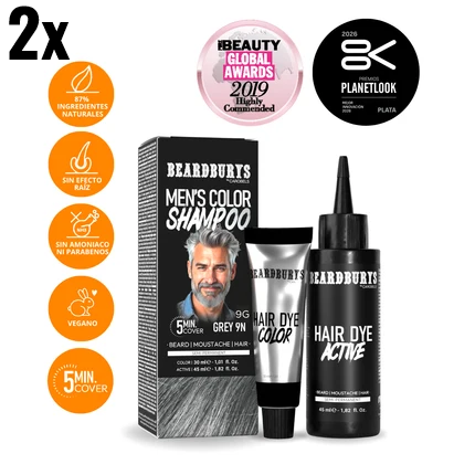 Pack de 2 Champú color para hombre 9G Gris
