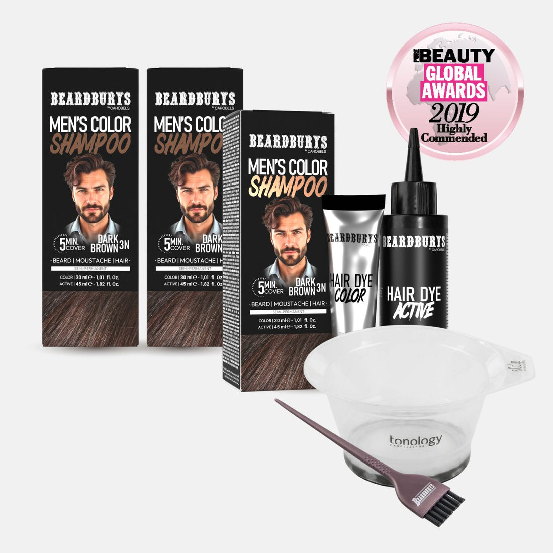 Pack Champú color para hombre 3N Castaño Oscuro + regalo | Pelo, Barba y Bigote