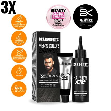 Pack de 3 Champú color para hombre 2N Negro