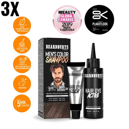 Pack de 3 Champú color para hombre 3N Castaño Oscuro