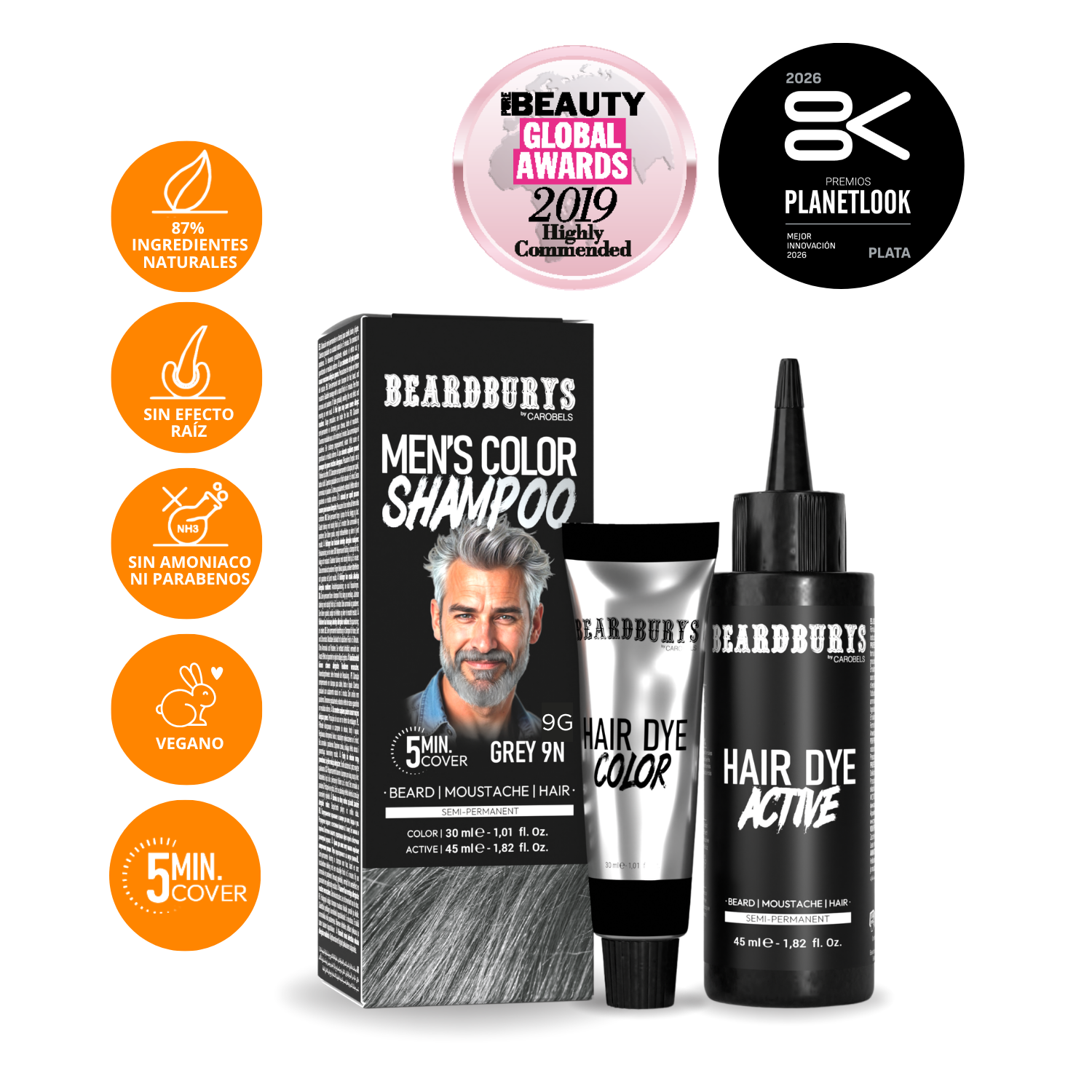 Champú color para hombre 9G Gris | Pelo, Barba y Bigote