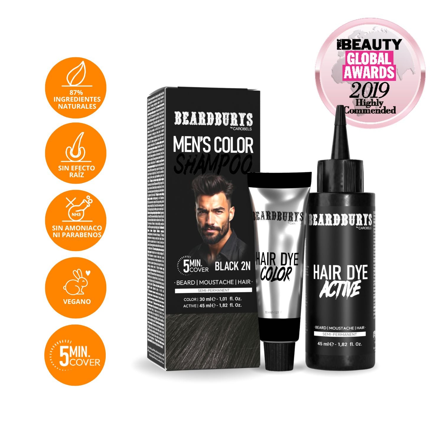 Champú color para hombre 2N Negro | Pelo, Barba y Bigote