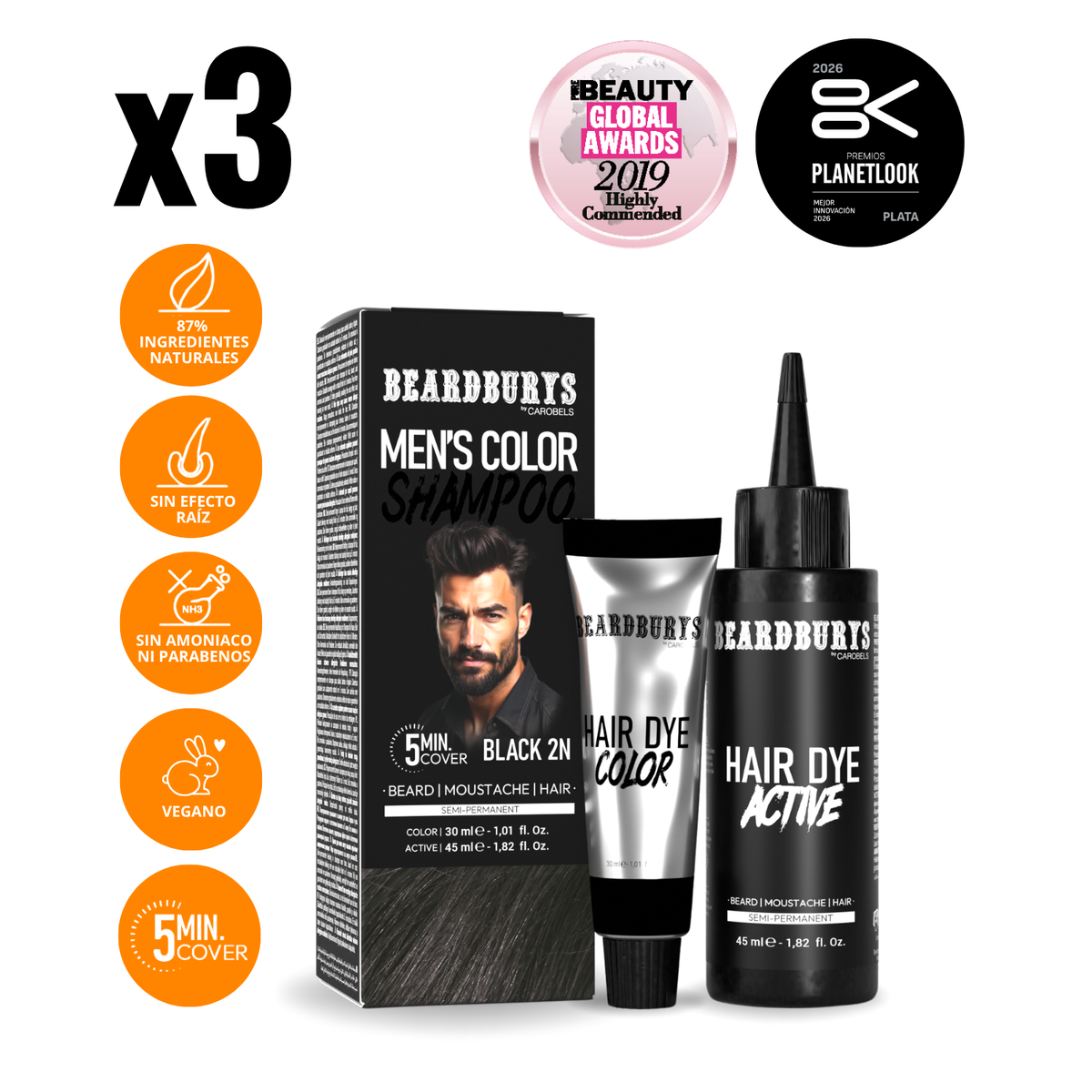 Champú color para hombre 2N Negro | Pelo, Barba y Bigote