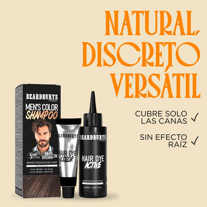 Champú color para hombre 3N Castaño Oscuro| Pelo, Barba y Bigote
