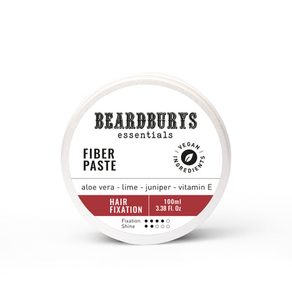 Cera semi mate que proporciona una fijación fuerte. La cera Fiber de Essentials ayuda a dar textura y volumen al cabello.