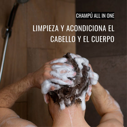 Tratamiento capilar completo y versátil que fusiona champú, acondicionador y gel de ducha para aquellos hombres que llevan un estilo de vida rápido. Ideal para usar en el gimnasio o de viaje.